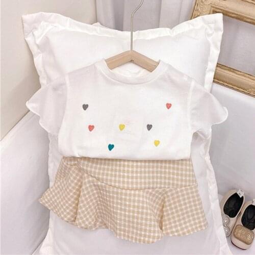 Hollead Girls Children Clothing Sets 2Pcs Kids T-Shirt+Plaid Skirt Outfits Summer Casual Cotton Girl Clothing Short Sleeve Suit
