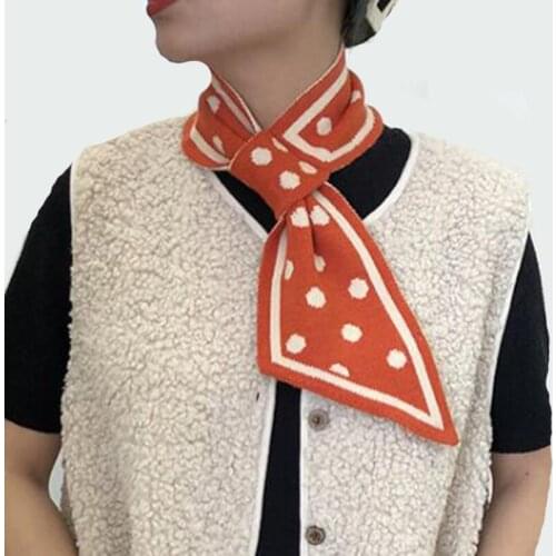 Korean Cute Polka Dot Cross Fake Collar Neck Guard Warm Scarf Female Winter Elastic Soft Wool Double Sided Knit Scarves O62