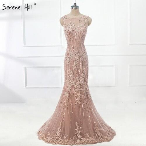 Lace Mermaid Evening Dress Crystal Sequined Elegant Long Sexy Robe De Soiree Evening Gowns 2020 Serene Hill LA6455
