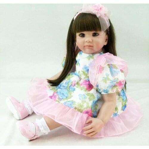 24"/60 cm Colorful Dress Reborn Babies Doll Princess Girl Baby Doll Soft Vinyl Silicone Lifelike Toddler Doll Toys Gift