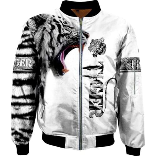 Mens Unisex 3D Bomber Jackets White Tiger Skin Print Zipper Flight Jacket Casual Unisex Harajuku Women Streetwear Thick Coats 6