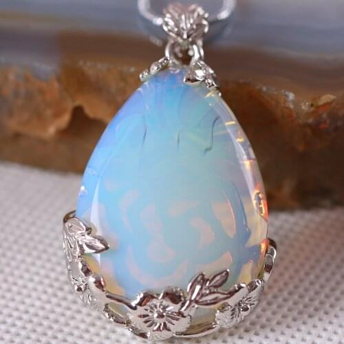 Free Shipping Fashion Jewelry 27x36MM Water Drop Bead Natural Stone Bead Light Blue Opa Pendant 1Pcs with Chain 18inches K322
