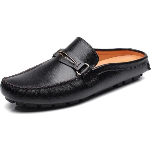 Classic Italian Half Shoes For Men Slippers Genuine Leather Loafers Shoe Man Moccasins Non-slip Man Summer Driving Casual Shoes