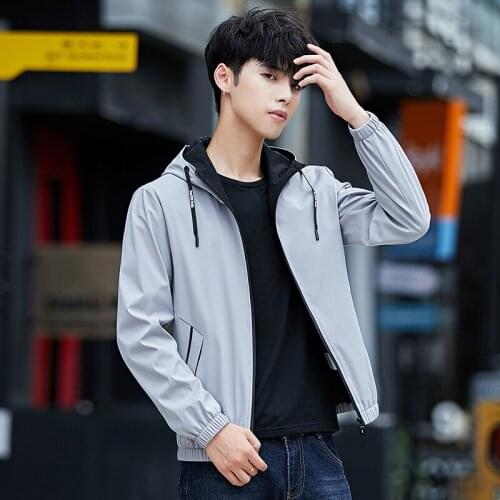 BROWON Autumn Hood Men Jacket Long Sleeve Hooded Jacket Korean Style Solid Color Polyester Hip Hop Coat Plus Size M-5XL
