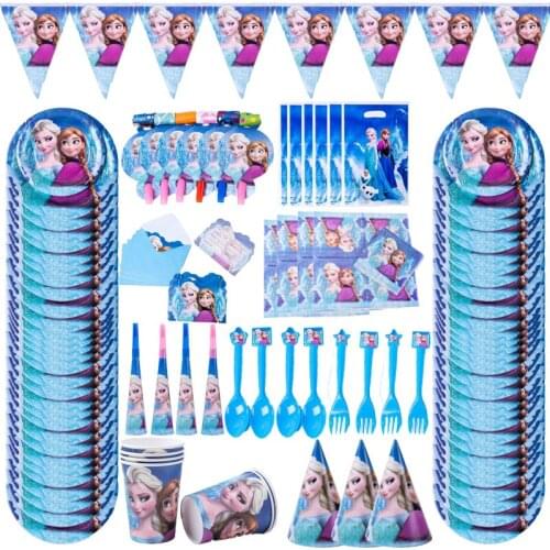 New Disney Frozen Series Disposable Tableware Set Paper Cups Plates Napkins Baby Shower Event Party Decorations Toys Supplies
