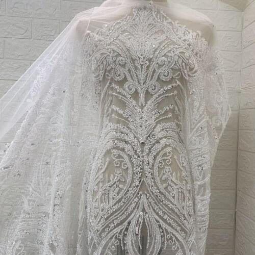 New Style Top Quality Heavy Beads Luxury Embroidery Lace Fabric Gorgeous Applique French Lace Wedding Dress Lace Fabric