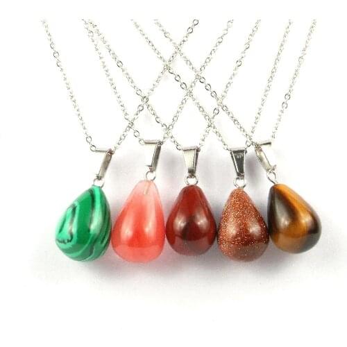 Wholesale natural stone necklace round natural stone agat pendant quality stainless steel necklace