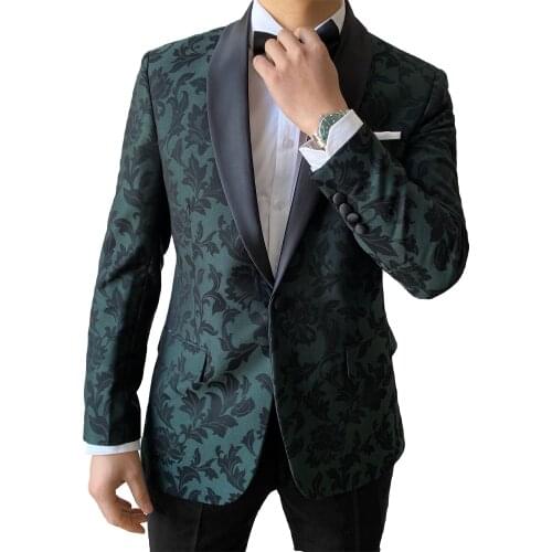 Mens Wedding Dinner Party Tuxedo Green Woolen Suit Jacket Hand Made Tailored Customerd Shawl Lapel One Button