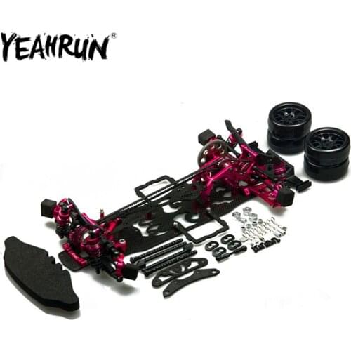 YEAHRUN Alloy&Carbon RC Car Frame Kit with 4 Wheels Wheelbase 256mm for 1/10 Sakura D4 AWD 4WD RC Drift Racing On-Road Car Part