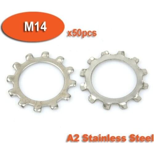50pcs DIN6797A M14 Stainless Steel A2 External Toothed Lock Washers Washer