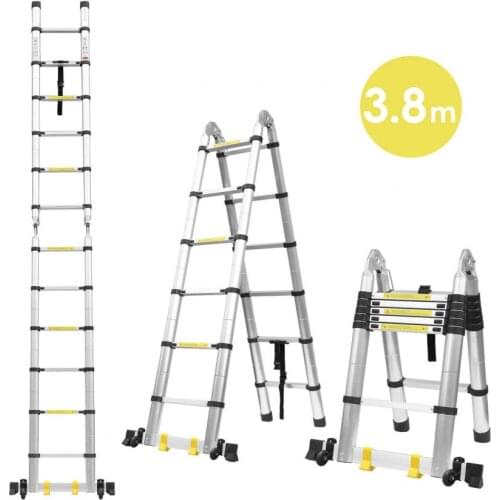 3.8M Foldable Telescopic Ladder Safely Extends Herringbone Ladder Space-saving Straight Ladders Thickened Aluminum Ladders Hot