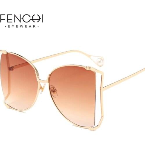 Fashion Oversized Sunglasses Women 2019 Brand Designer Big Frame Sun Glasses Pearl Decoration Butterfly Eyewear zonnebril dames