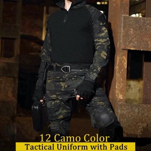 Tactical Uniform Shirt + Pants with Elbow Knee Pads Camouflage Military Army Suits Combat Airsoft Sniper Hunting Clothing