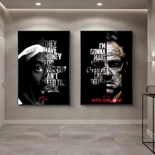 Tupac Shakur Godfather Figure Portrait Motivational Posters Prints Modern Wall Art Canvas Painting Wall Pictures for Living Room