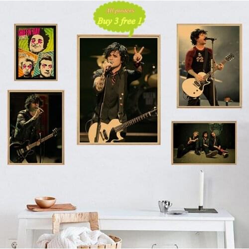 Green Day Band Poster Retro Kraft Paper Punk Rock Music Star Poster Cafe Bar Wall Decoration Poster