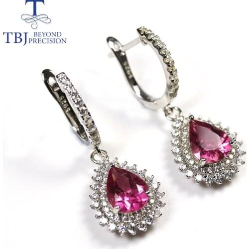 3ct Natural brazil tourmaline earrings 925 sterling silver pear shape colorful gemstone clasp earring for women best gift tbj