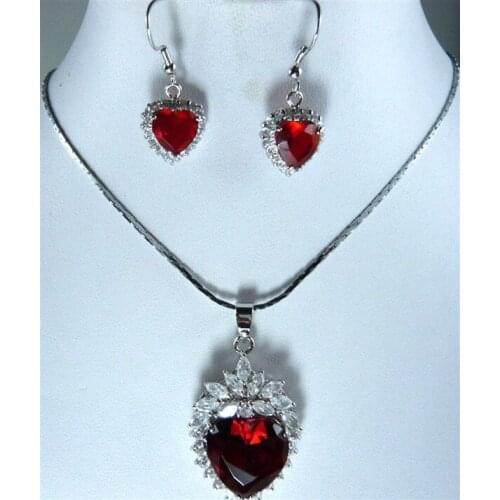 Womens Wedding Red Zircon Pendant Earring Set Bridal wide watch queen JEWE real new-jewelry