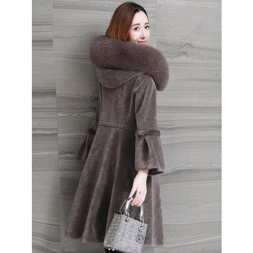 Wool Shearling Real Sheep Coat Winter Jacket Women Fox Fur Collar Suede Lining Jackets Plus Size Abrigo Mujer Y2265