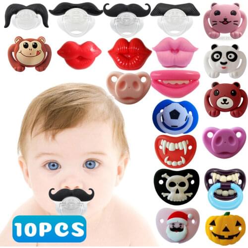 10 PCS/Lot Red Kissing Pacifier,Silicone Funny Nipple,Pig Monkey Dummy Joke Soother,Prank Toddler Orthodontic Teether,Feeding