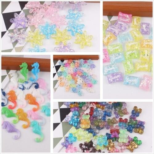 10pcs/lot flat back resin glitter candy sea horse unicorn bear mix colors