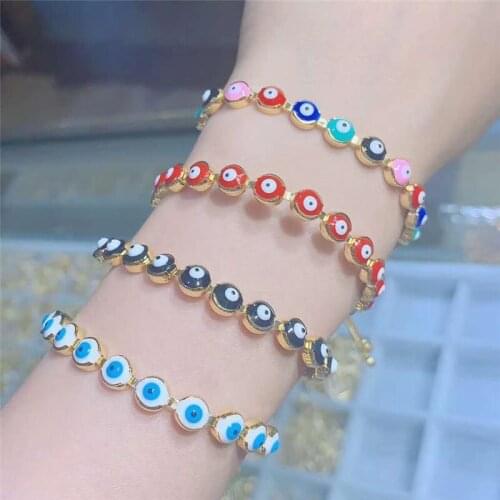 10pcs/lot Mixed Colors Oil Drop Evil Eye Adjustable Bracelet for Women