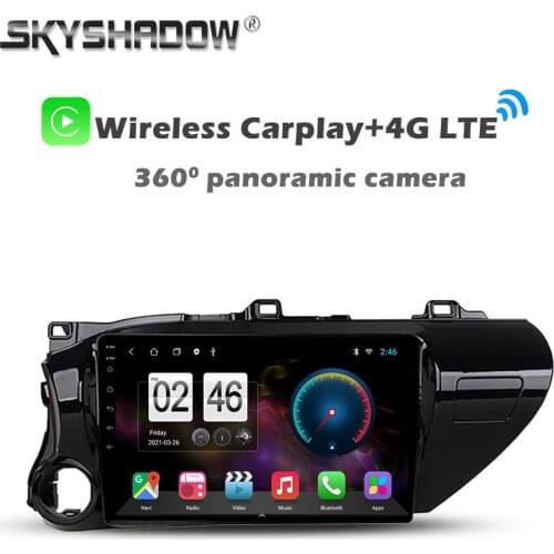 360 Panoramic Camera 6G+128G Android 10.0 Car DVD Player GPS WIFI Bluetooth RDS Radio For Toyota Hilux Pick Up AN120 2015 - 2018
