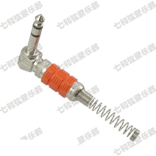 2 Pcs 6.35mm 1/4 inch Stereo Microphone Guitar Bass Cable Plug Connector Plug Right Angle 90 With Spring