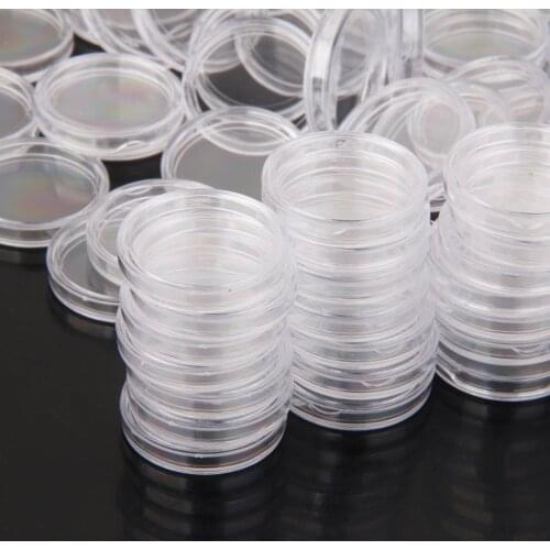 200pcs 24mm Clear Round Cases Coin Storage Capsules Holder Plastic Round Box