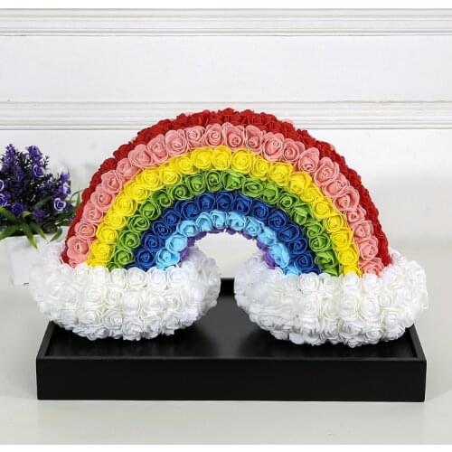 40cm Explosive pink fable high-end same paragraph rose bear eternal flower soap flower rainbow bridge Valentines Day gift