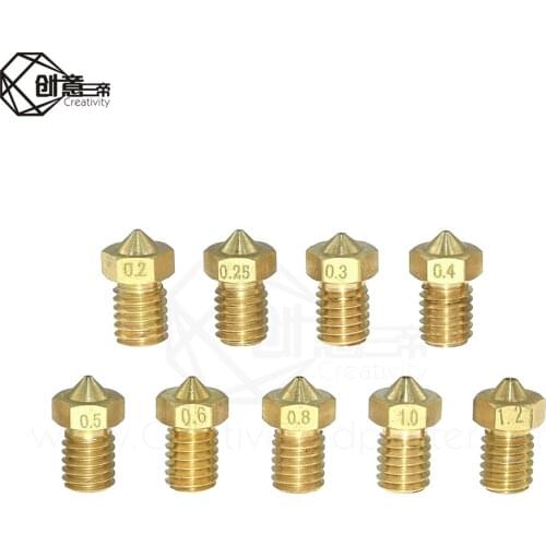 5/10pcs M6 Threaded Nozzle Full Metal 0.2/0.3/0.4/0.5/0.6mm Optional for 1.75/3.0mm Filament V5 V6 Hotend Extruder 3D Printer
