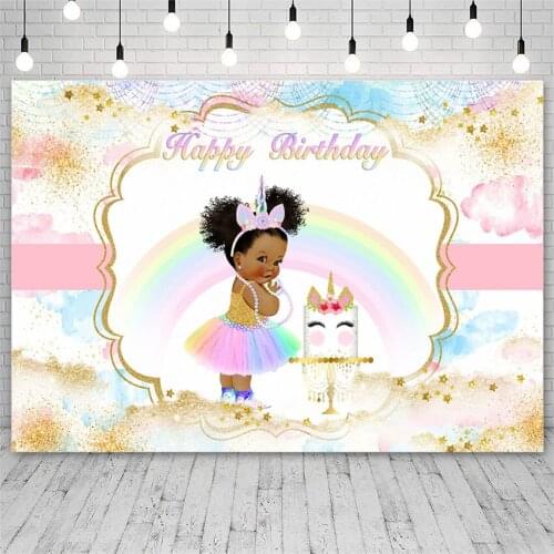 Avezano Photography Backdrops Happy Birthday Party Rainbow Unicorn Cake Smash Backgrounds Photo Studio Photozone Photocall Decor