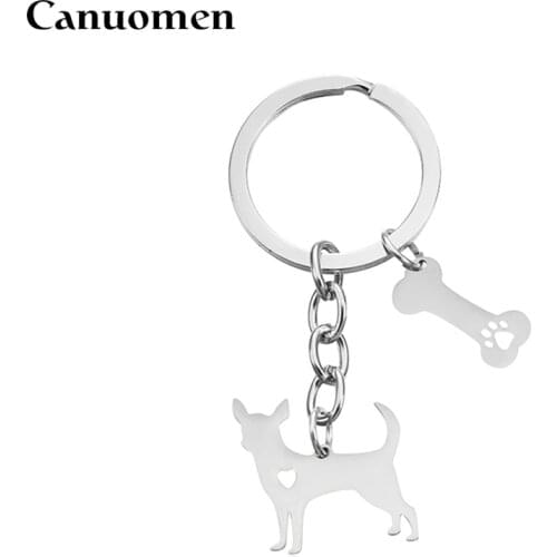 Canuomen Chihuahua Keychain Pet Dog Bone Hollow Claw Stainless Steel Keyrings Dog Lovers Car Key holder Fashion Gifts Jewelry