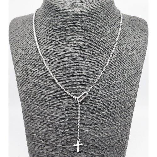Fashion Simple Design Punk Chain Cross Necklace Silver Color Titanium Steel Pendant Party Jewelry Accessories Gift