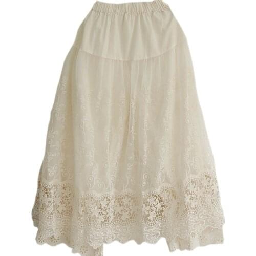 FairyNatural Women Unique Boutique Embroidery Lolita Princess Skirt 2021 Summer Autumn Mori Girl Loose Skirt Pants Lace Layers