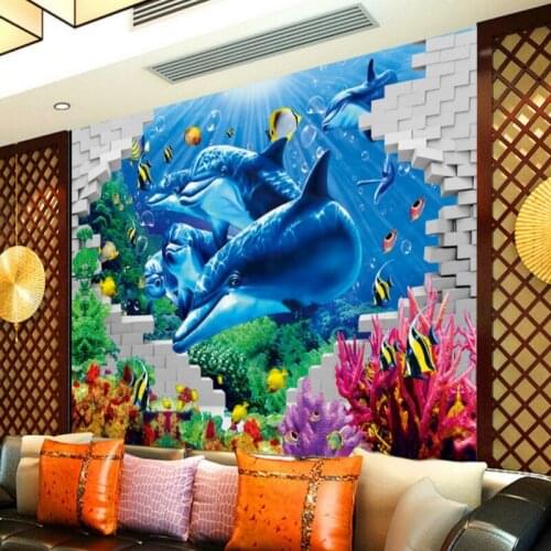 Photo wallpaper 3D Seaside World Dolphin TV Background wall Wallpaper children room playground custom mural