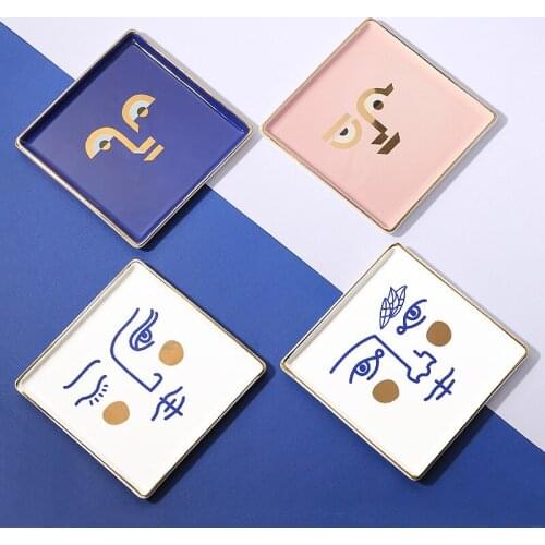 Nordic style ceramic head sculpture storage plate ring plate jewelry plate table top finishing box decorative ornaments
