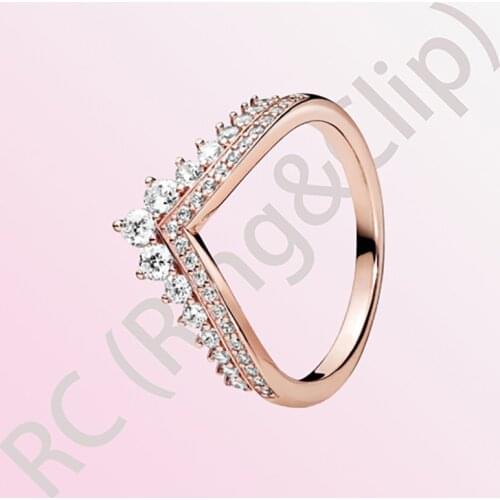 Authentic 100% 925 Sterling Silver Rings Princess Wishbone Ring Heart Engrave Rings for Women Engagement Jewelry Anniversary