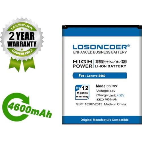 LOSONCOER Battery 4600mAh BL222 For Lenovo S660 S668T Battery Mobile Phone