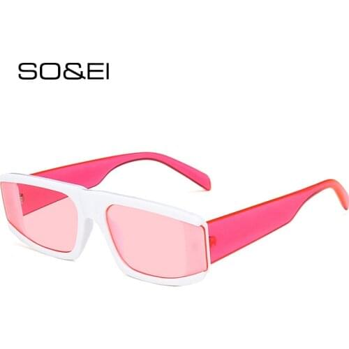 SO&EI Fashion Small Rectangle Colorful Women Sunglasses Vintage Fluorescent Green Eyewear Men Trending Sun Glasses Shades UV400