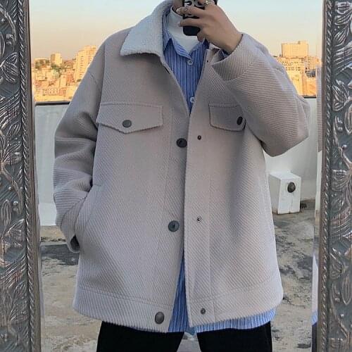 Mens Japanese Jackets Coats Men Lambswool Patchwork Winter Coat 2021 Wool Coat Mens Streetwear Harajuku Black Overcoat