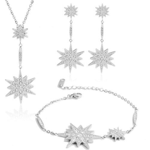 TZ0005 Flower Crystal Necklace Pendant Earrings Jewlery Sets for Women Gift Fahion Nice