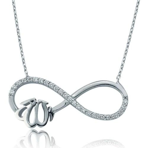 Real Silver 925 Jewelry Silver Allah Written Infinity Ladies Necklace