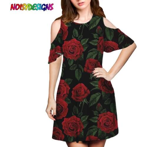 NOISYDESIGNS 2021 Summer Sweet Style Women Mini Dress Summer Fashion Red Roses Flower Prints Dress Lady Vestito Da Donna