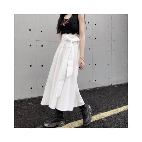 New Black Series Womens clothing niche design skirt women 2021 spring ribbon elastic waist skirt umbrella skirt