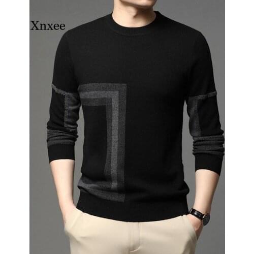Wool Pullover Sweater New Fashion Mens Knit Black Crew Neck Autum Winter Casual Jumper Mens High End Designer Brand Clothes