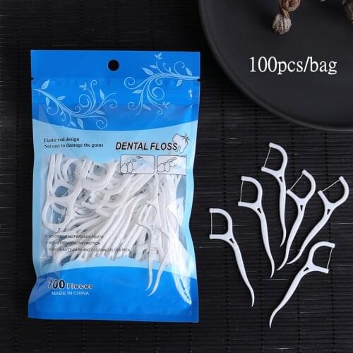 100 Pcs/Lot Disposable Cleaning Dental Floss Interdental Brush Tooth Stick Toothpick Oral Health Cleaning Dental Flossing Tools