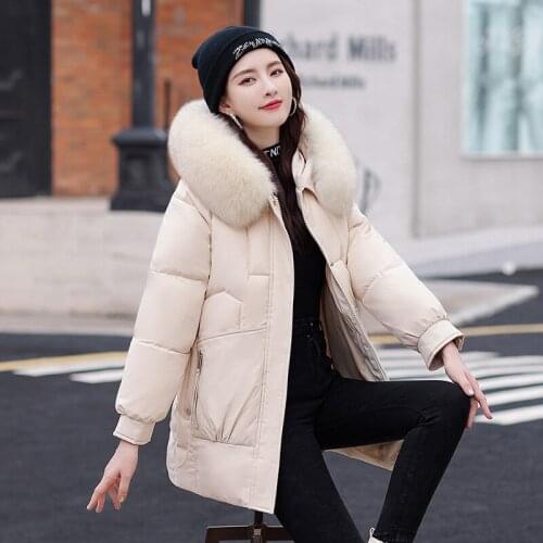 Hooded Parkas New Cotton Jacket Women Medium Long Cotton Coat 2021 Large wool Collar Coat Women Clothing Long Sleeve 688C