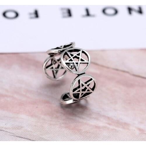 Pentagram Openwork Retro Rings Womens Travel Dress Up Jewelry Festival Birthday Anniversary Gift Party Ring