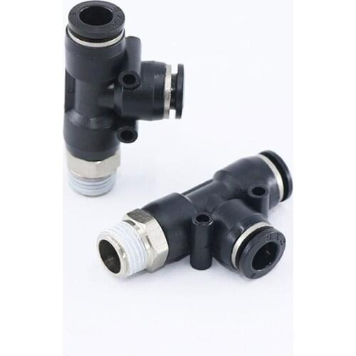 Black PD series Pneumatic Connector Threaded tee for 4/6/8/10/12 mm