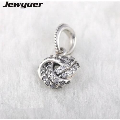 Sparkling dangle charms 925-Sterling-Silver Love Knot Heart charm fit Pendants For Women Necklaces bracelets DIY Jewelry Making